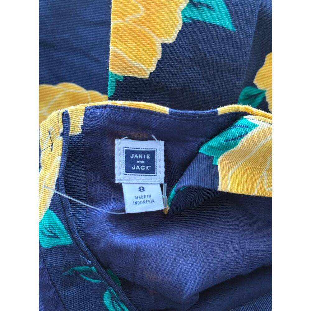 NWOT Janie and Jack Yellow Floral Dress Navy Blue Cotton Pleated Cross Back Sz 8 - Picture 6 of 9